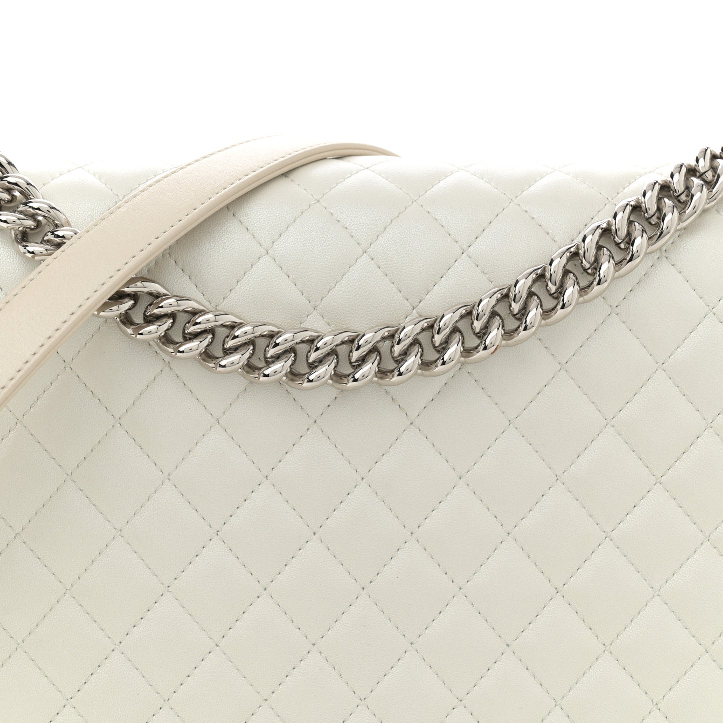 Iridescent Lambskin Quilted Large Boy Flap White