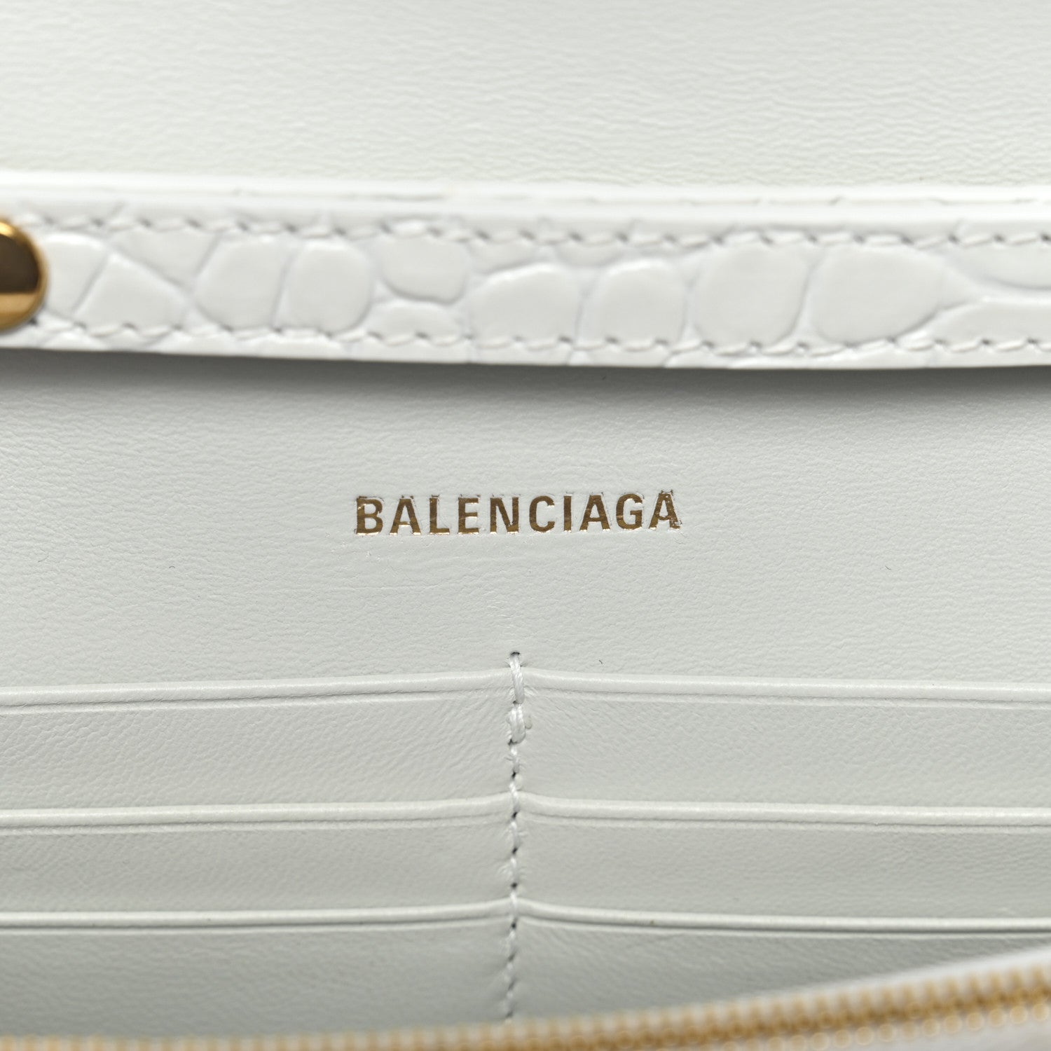Balenciaga Shiny Calfskin Crocodile Embossed Hourglass Chain Bag White 6 of 10