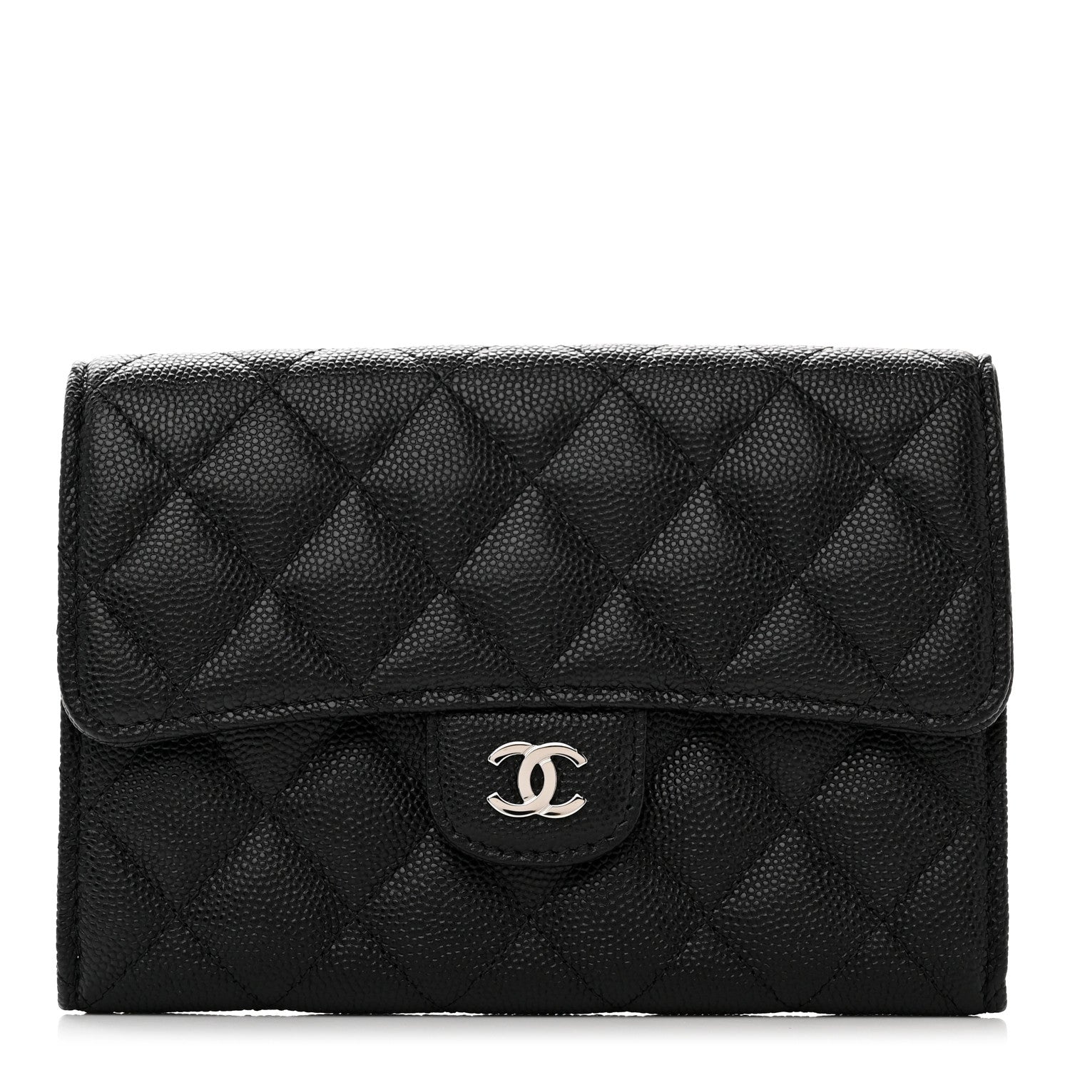 Chanel Caviar Quilted Large Gusset Flap Wallet Black 1 of 7