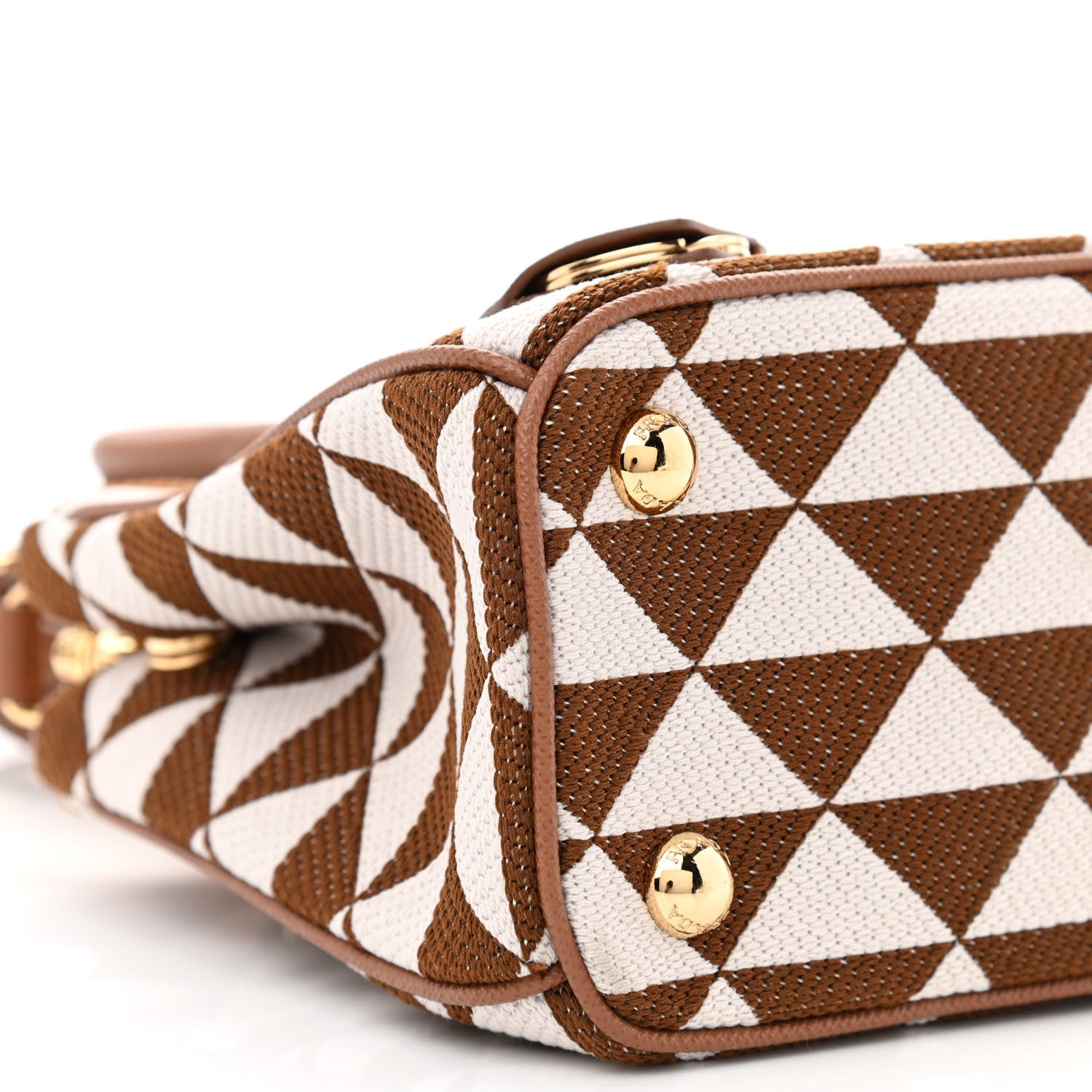 Prada Jacquard Saffiano Triangolo Symbole Embroidered Mini Galleria Double Zip Tote Tabacco Talco 9 of 12