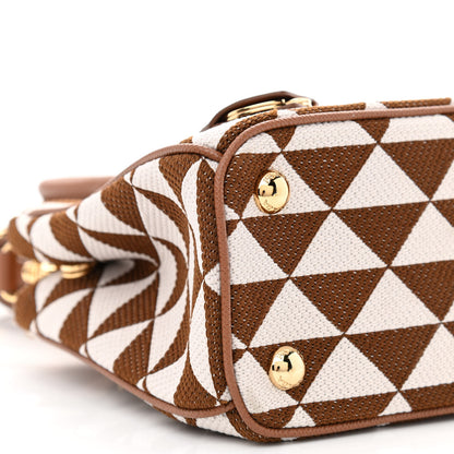 Prada Jacquard Saffiano Triangolo Symbole Embroidered Mini Galleria Double Zip Tote Tabacco Talco 9 of 12