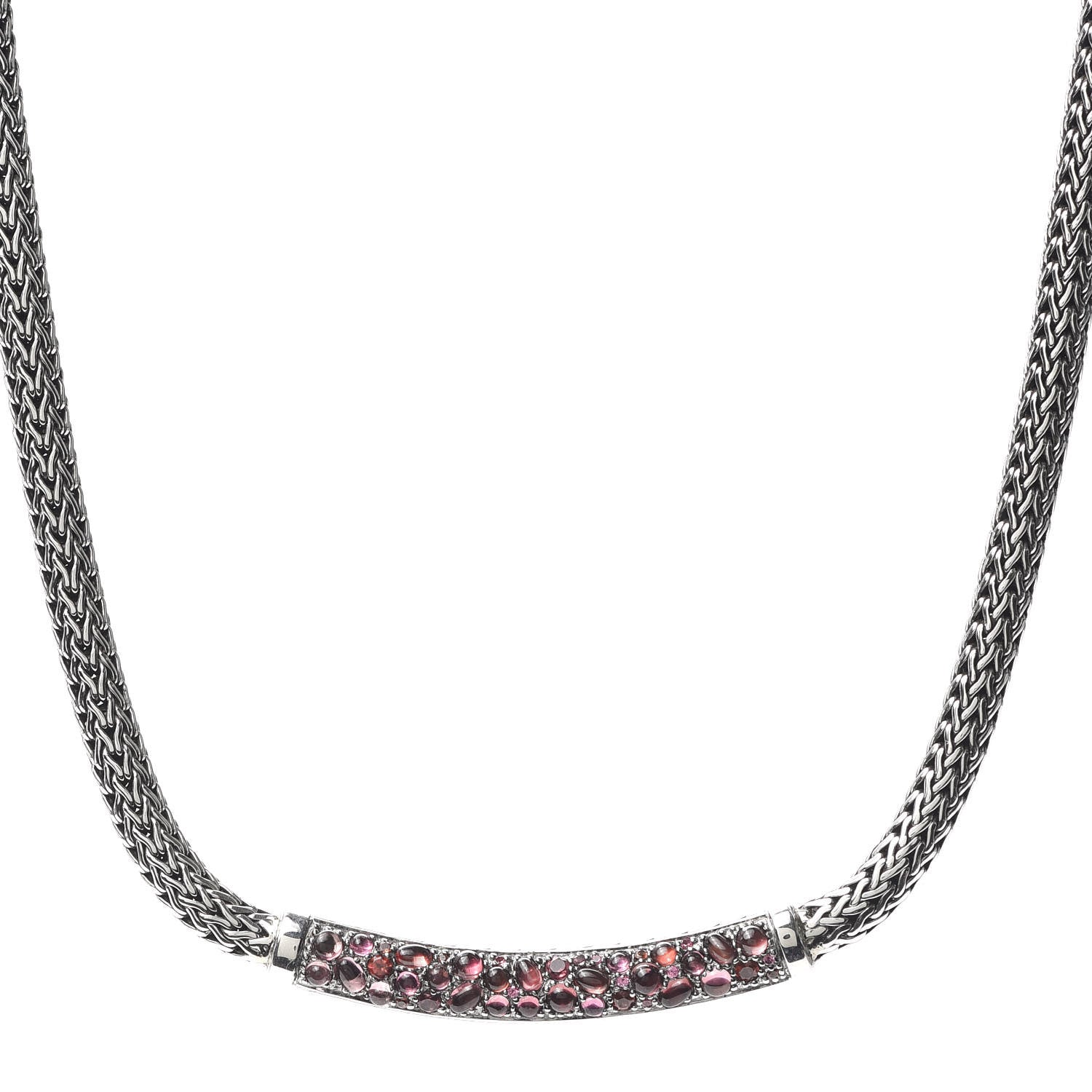 John Hardy Sterling Silver Pink Tourmaline Garnet Spinel 5mm Station Classic Chain Necklace 1 of 5