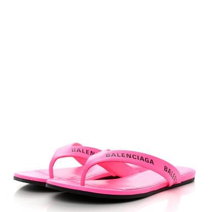 Balenciaga Calfskin Logo Thong Sandals 35 Neon Pink 3 of 8