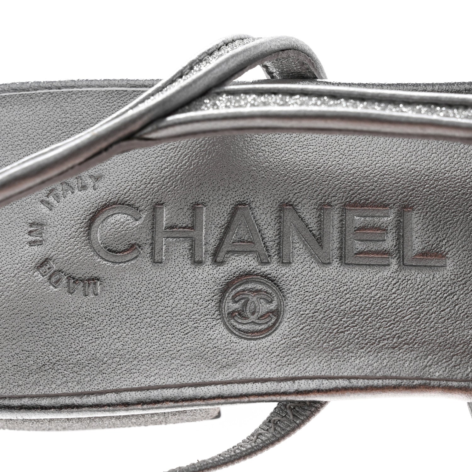 Chanel Glitter Calfskin Grosgrain CC Slingback Flats 37 Black Silver 8 of 11