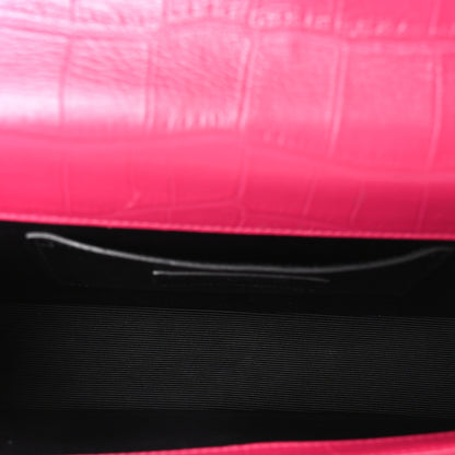 Saint Laurent Calfskin Crocodile Embossed Medium Classic Monogram Kate Tassel Satchel Fuchsia 5 of 9