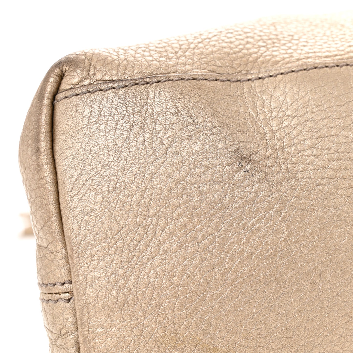 Metallic Pebbled Calfskin Medium Soho Chain Shoulder Bag Golden Beige