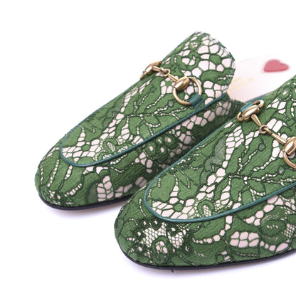 Gucci Lace Malaga Kid Womens Princetown Slippers 35 Green Grass Skin Rose 4 of 17