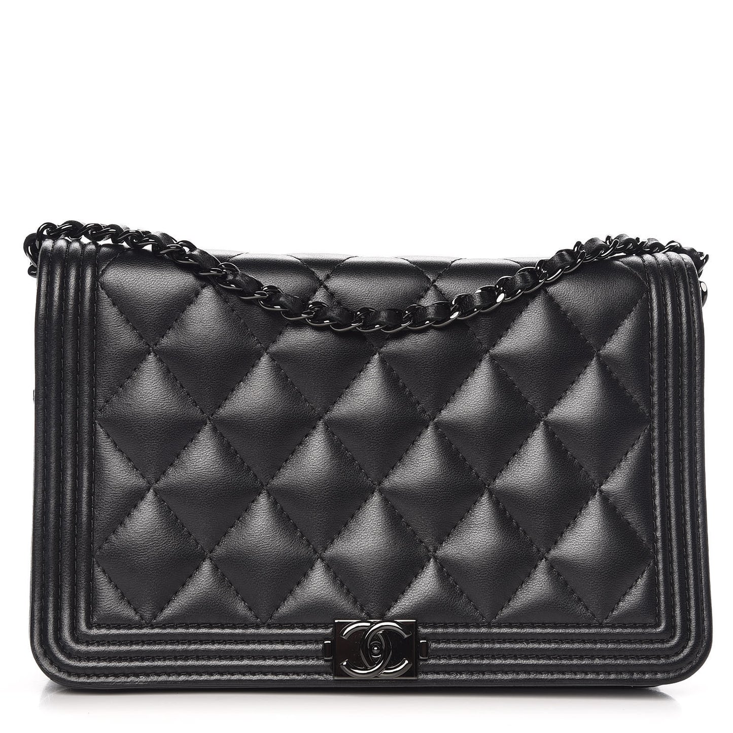 Lambskin Quilted Boy Wallet On Chain WOC So Black
