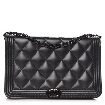 Chanel Lambskin Quilted Boy Wallet On Chain WOC So Black 1 of 12