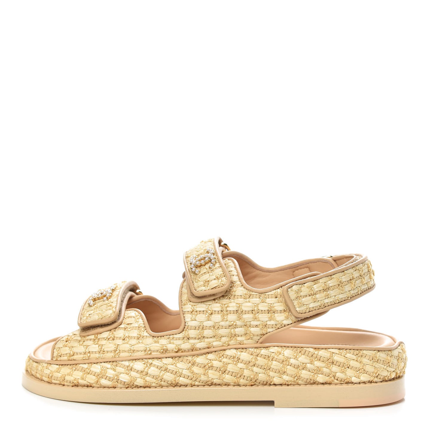 Braided Fabric Velcro Dad Sandals 36 Beige