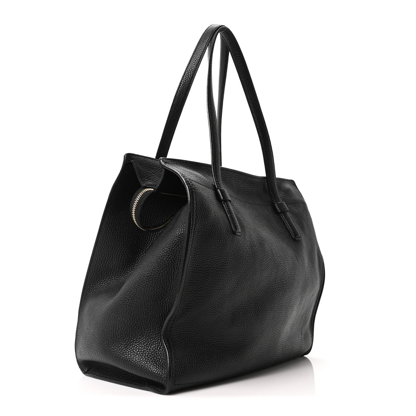 Hammered Calfskin Double Handle Large Amy Tote Black