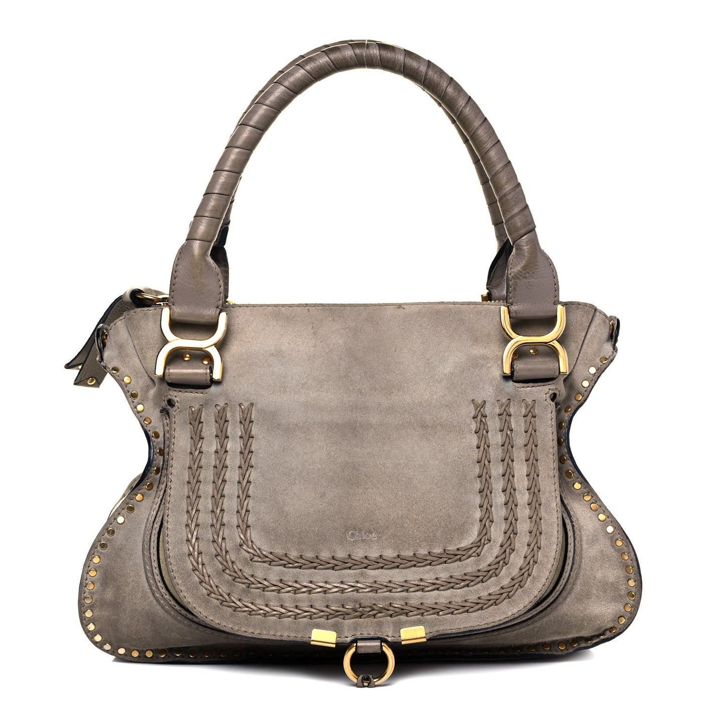Suede Calfskin Braided Medium Marcie Satchel Motty Grey
