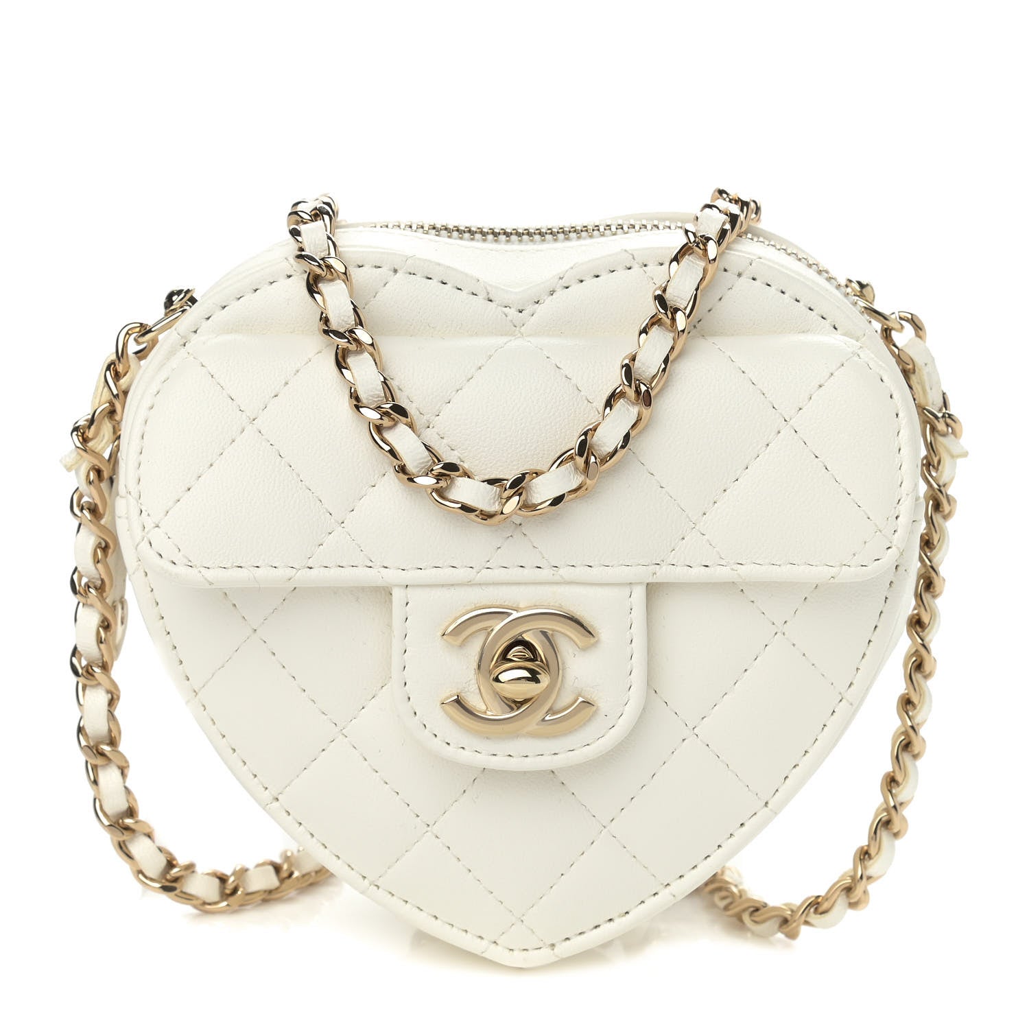 Chanel Lambskin Quilted CC In Love Heart Clutch With Chain White 1 of 10