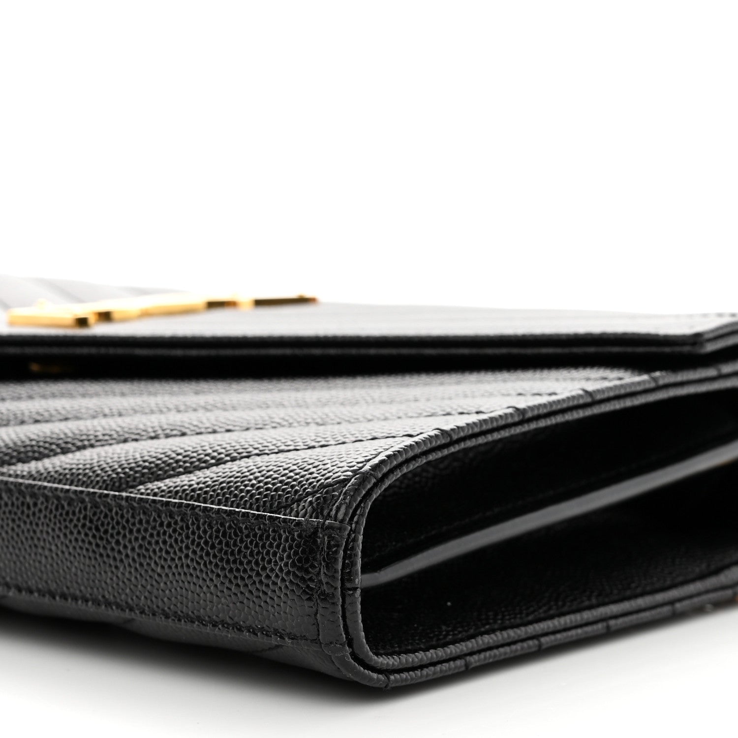 Saint Laurent Grain De Poudre Matelasse Chevron Monogram Chain Wallet Black 7 of 8