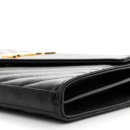 Saint Laurent Grain De Poudre Matelasse Chevron Monogram Chain Wallet Black 7 of 8