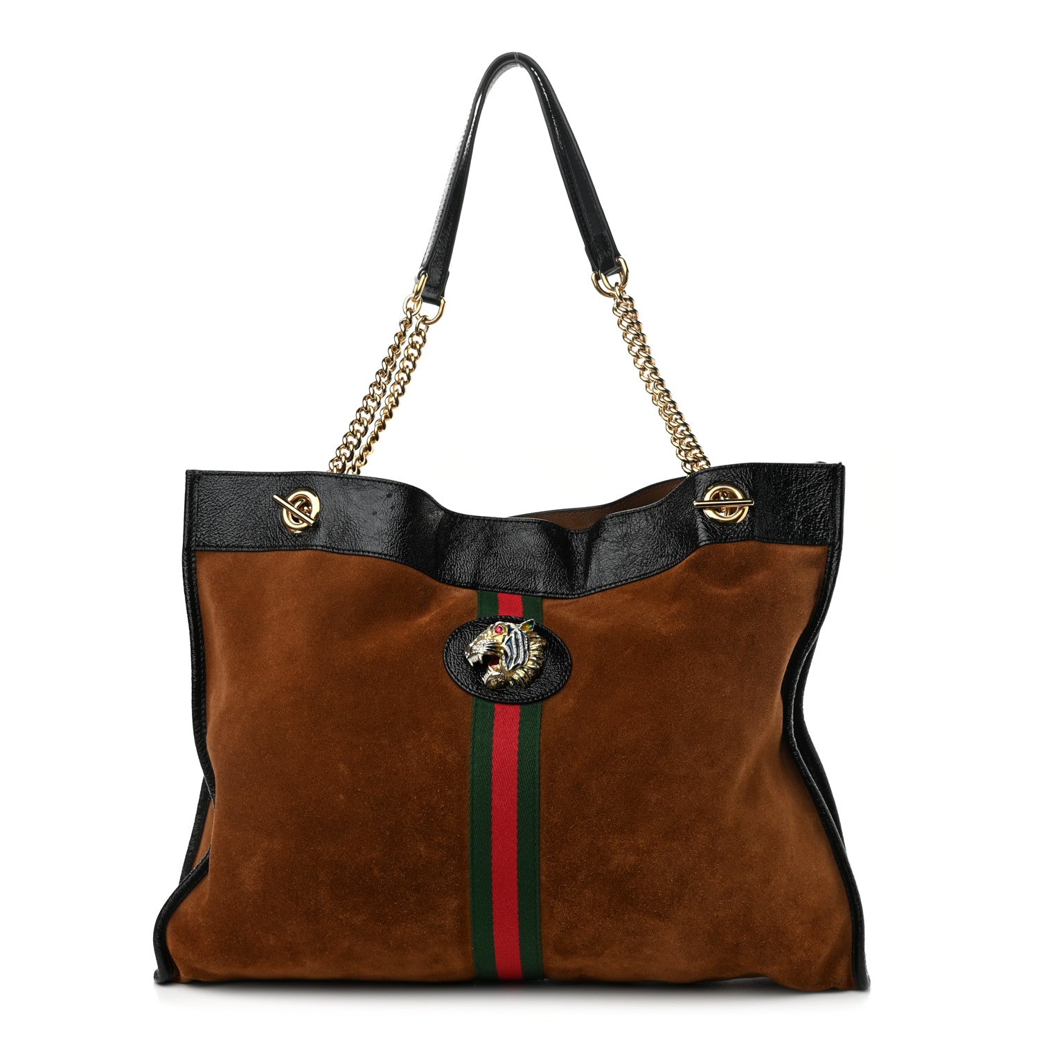 Gucci Suede Patent Large Rajah Chain Tote Nocciola Black 3 of 15