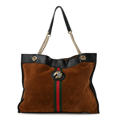 Gucci Suede Patent Large Rajah Chain Tote Nocciola Black 3 of 15