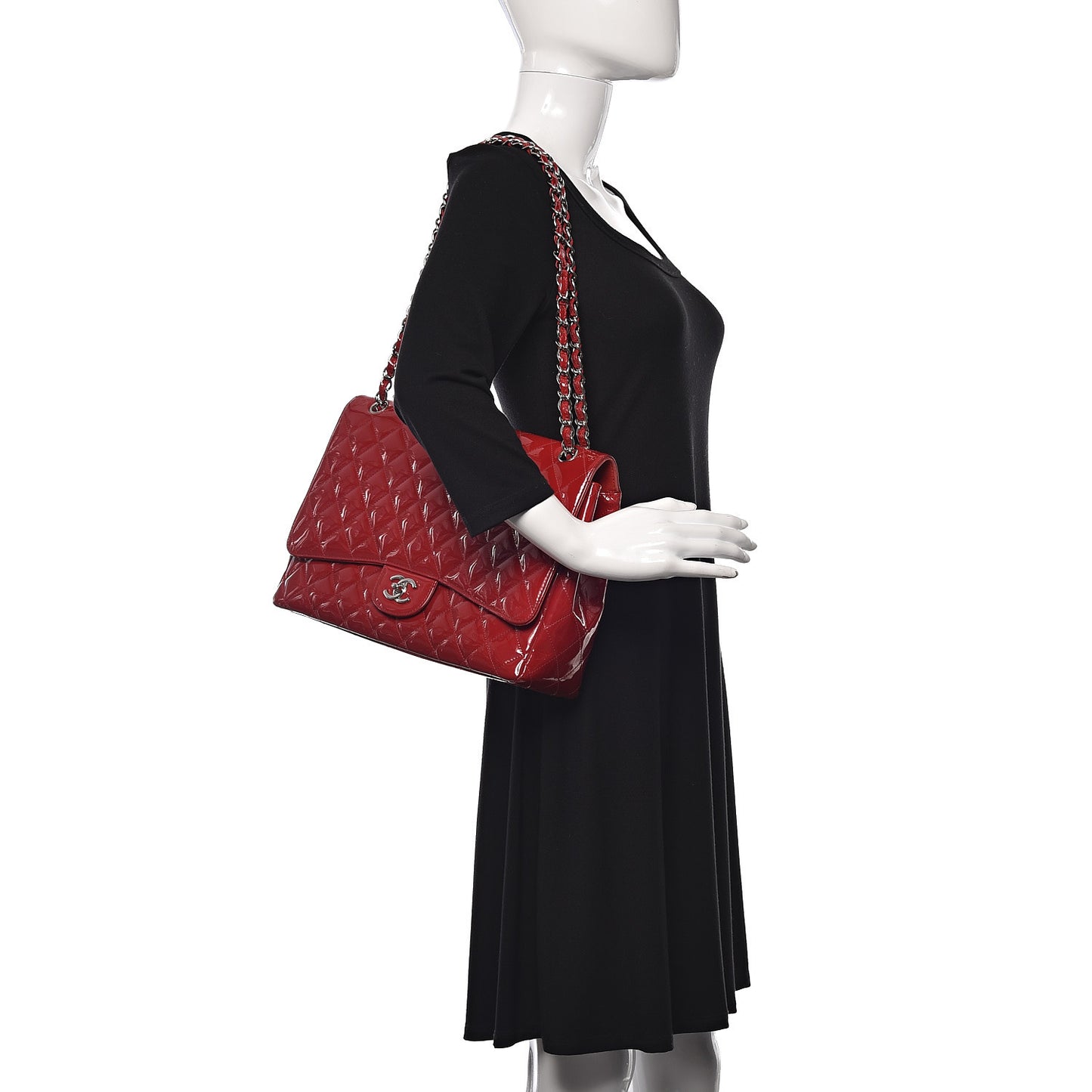 Patent Quilted Maxi Single Flap Red