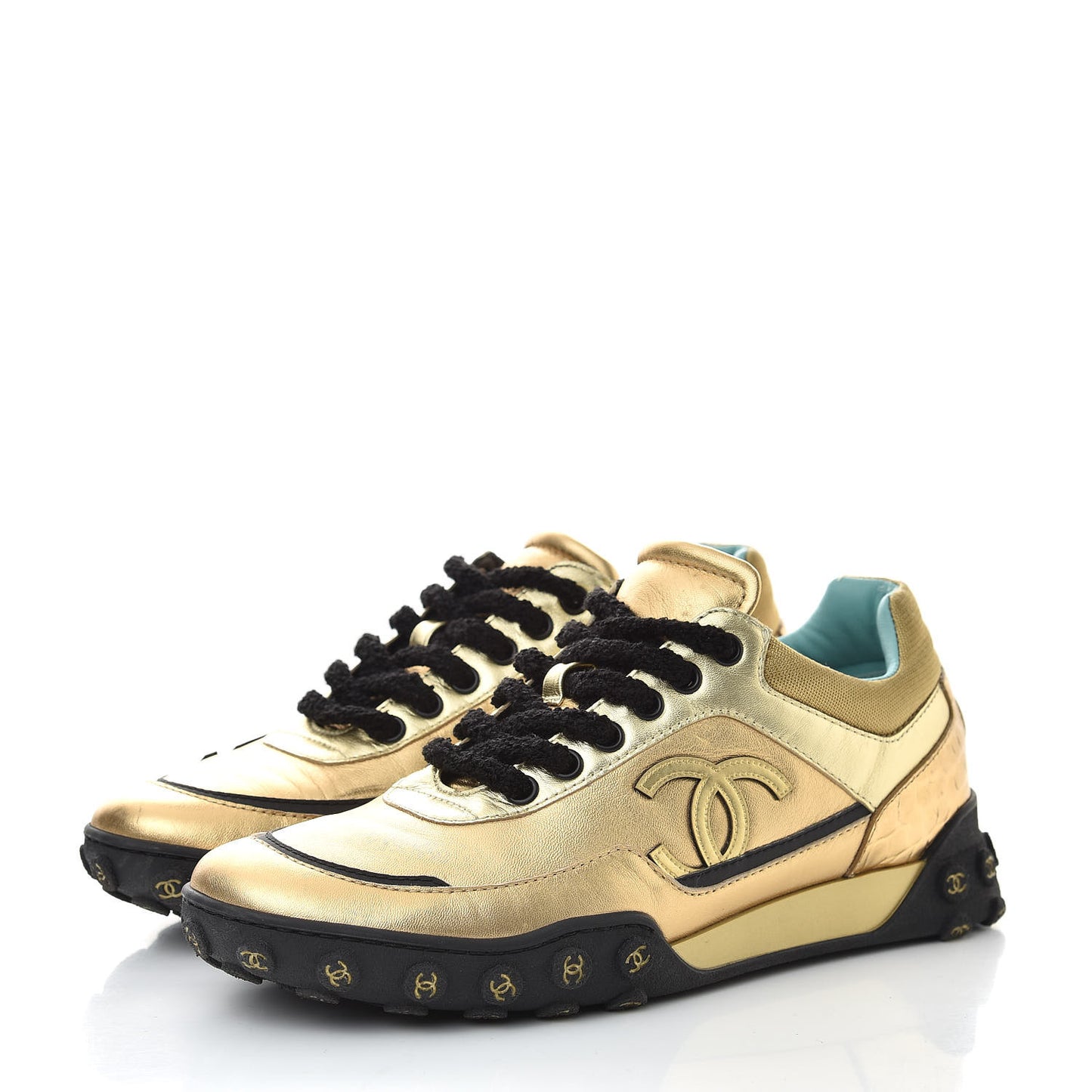 Metallic Lambskin Satin Finish CC Womens Sneakers 38 Gold