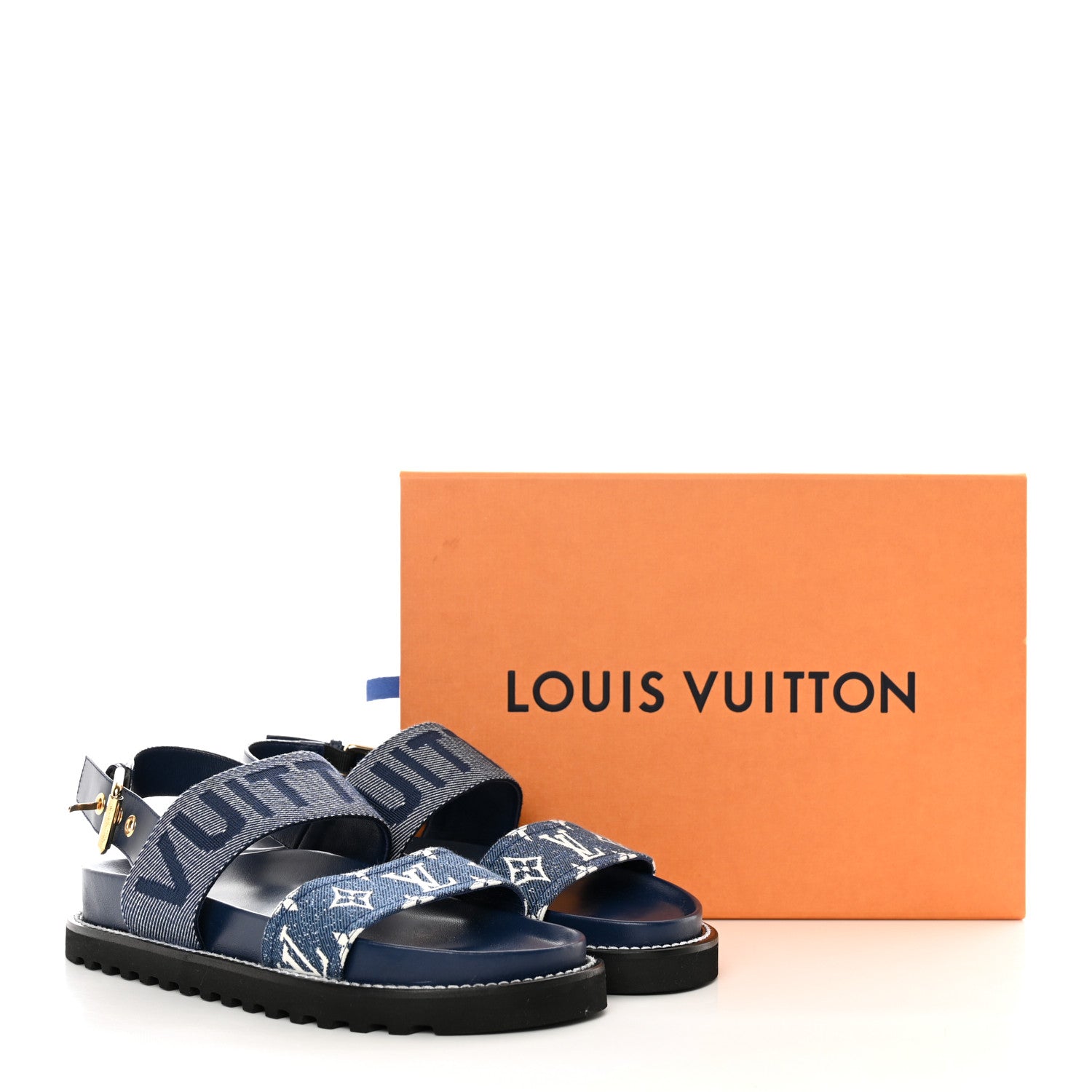 Louis Vuitton Monogram Denim Paseo Flat Comfort Sandals 39 Navy Blue 8 of 8