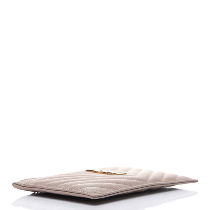 Saint Laurent Grain De Poudre Chevron Monogram Bill Pouch Dark Beige 4 of 11