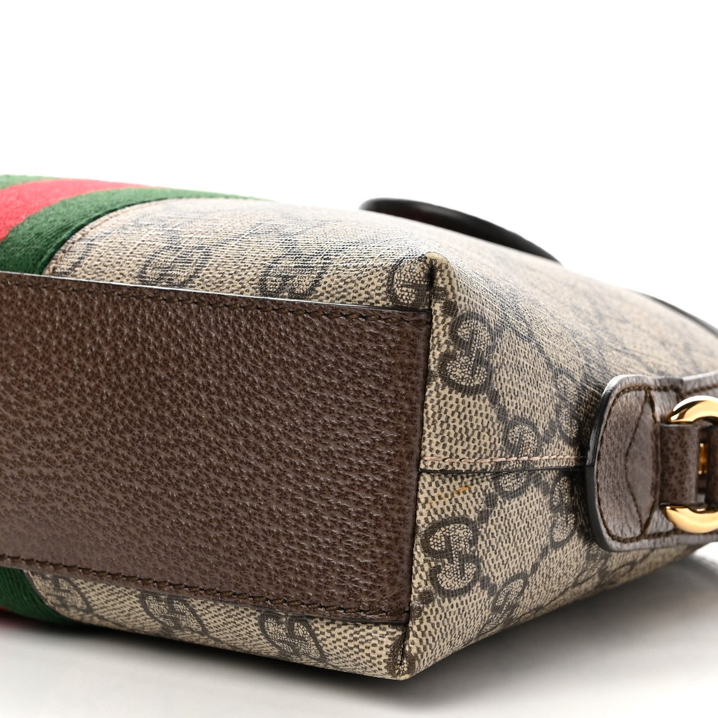 GG Supreme Monogram Textured Dollar Calfskin Web Small Ophidia Dome Shoulder Bag Beige Ebony New Acero