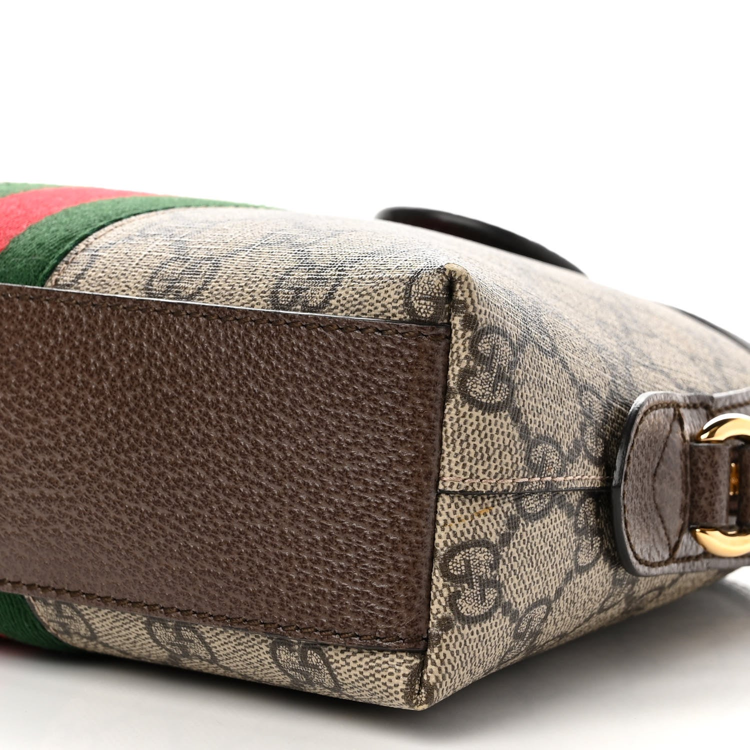 Gucci GG Supreme Monogram Textured Dollar Calfskin Web Small Ophidia Dome Shoulder Bag Beige Ebony New Acero 9 of 10