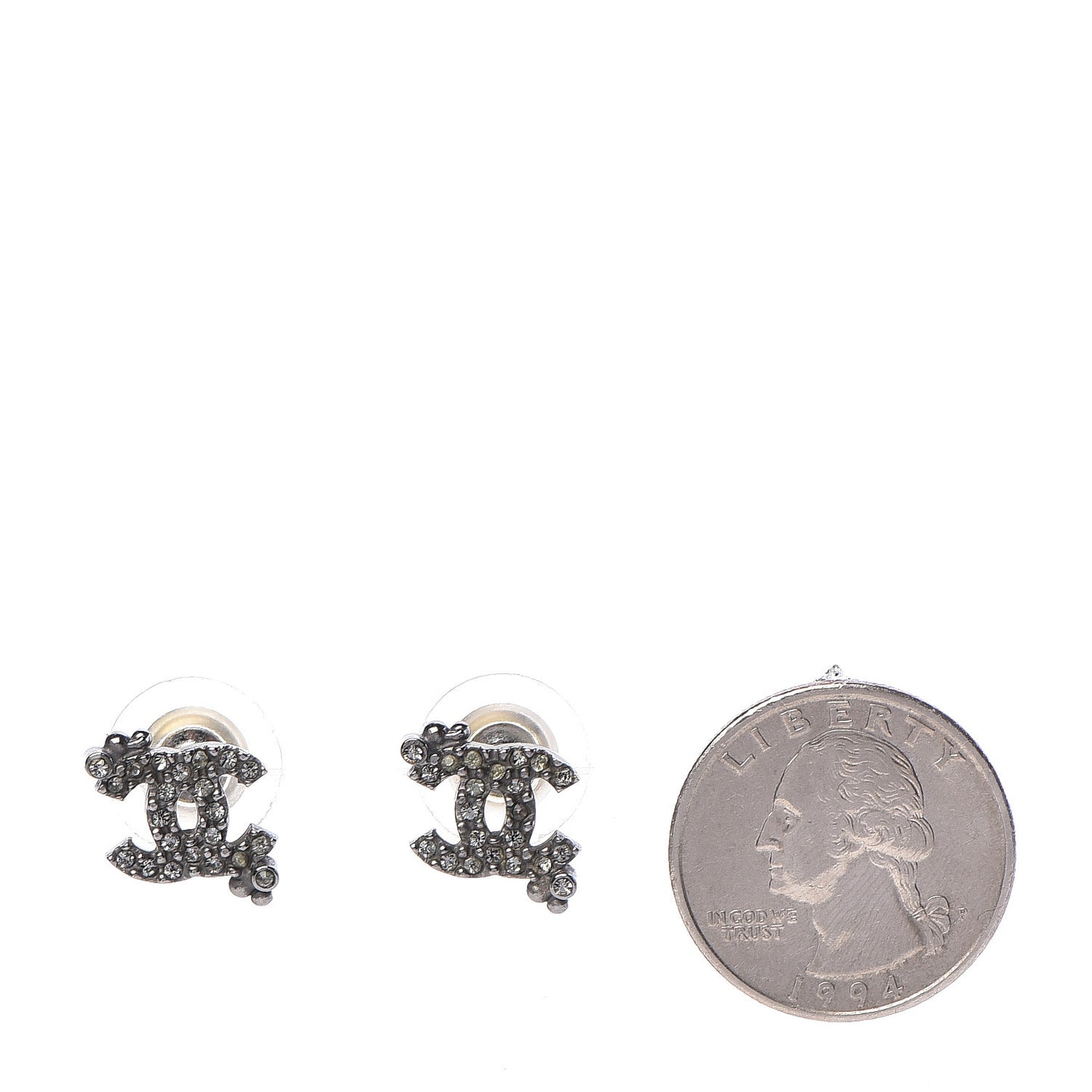 Crystal Textured CC Earrings Silver