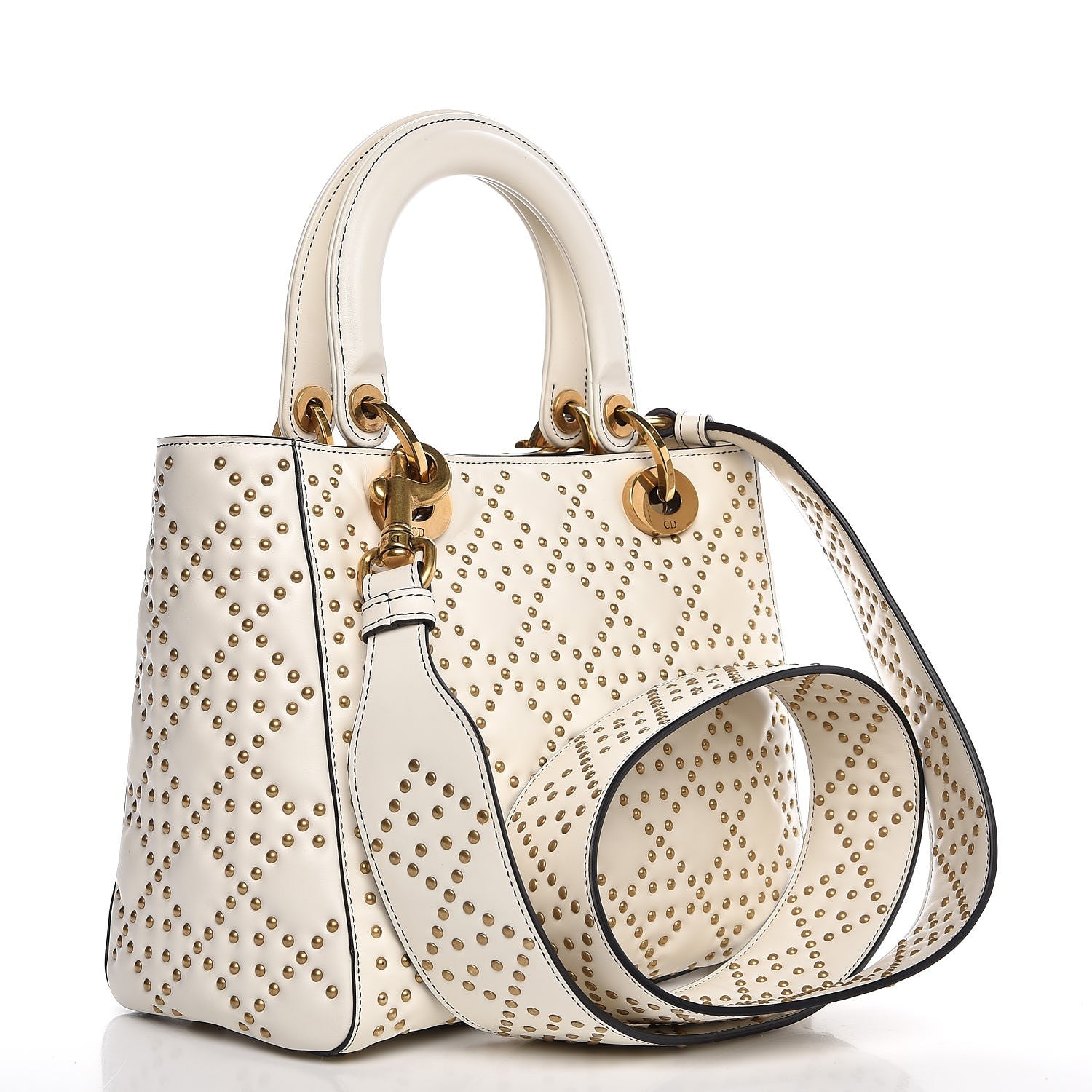 Christian Dior Calfskin Cannage Studded Medium Supple Lady Dior White 3 of 7