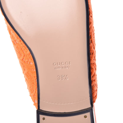 Gucci Lace Malaga Kid Womens Princetown Slippers 39.5 Orange Fluo Skin Rose 6 of 7