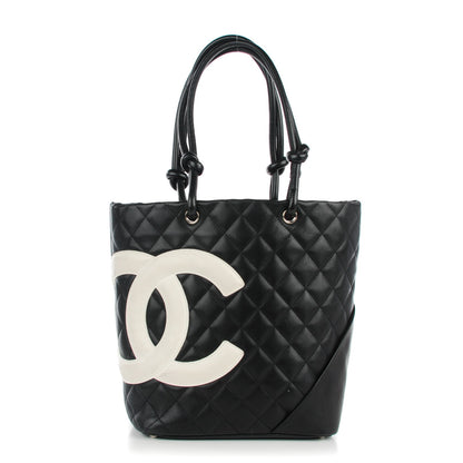 Chanel Calfskin Quilted Small Cambon Tote Black White 1 of 7