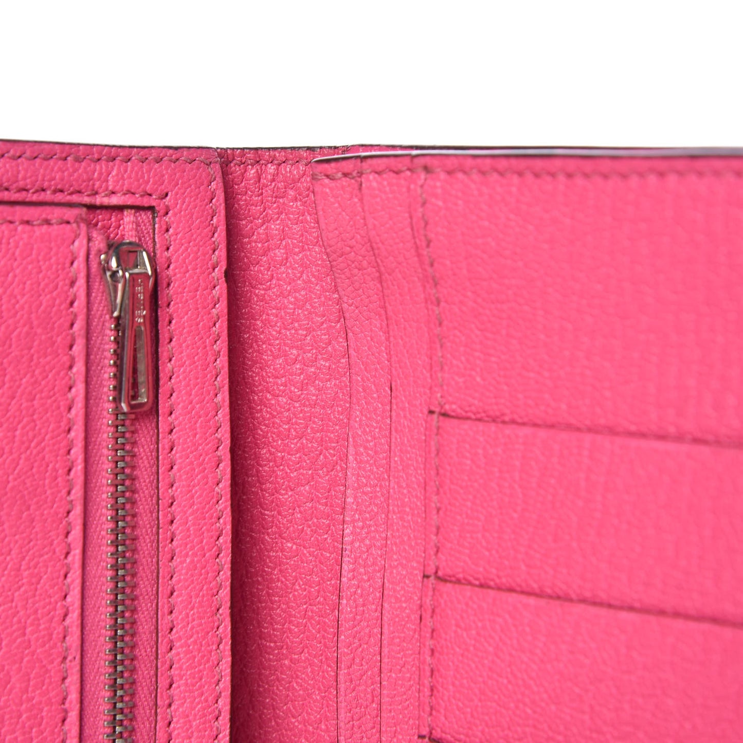 Chevre Mysore Bi-Color Bearn Gusset Wallet Etoupe Rose Shocking