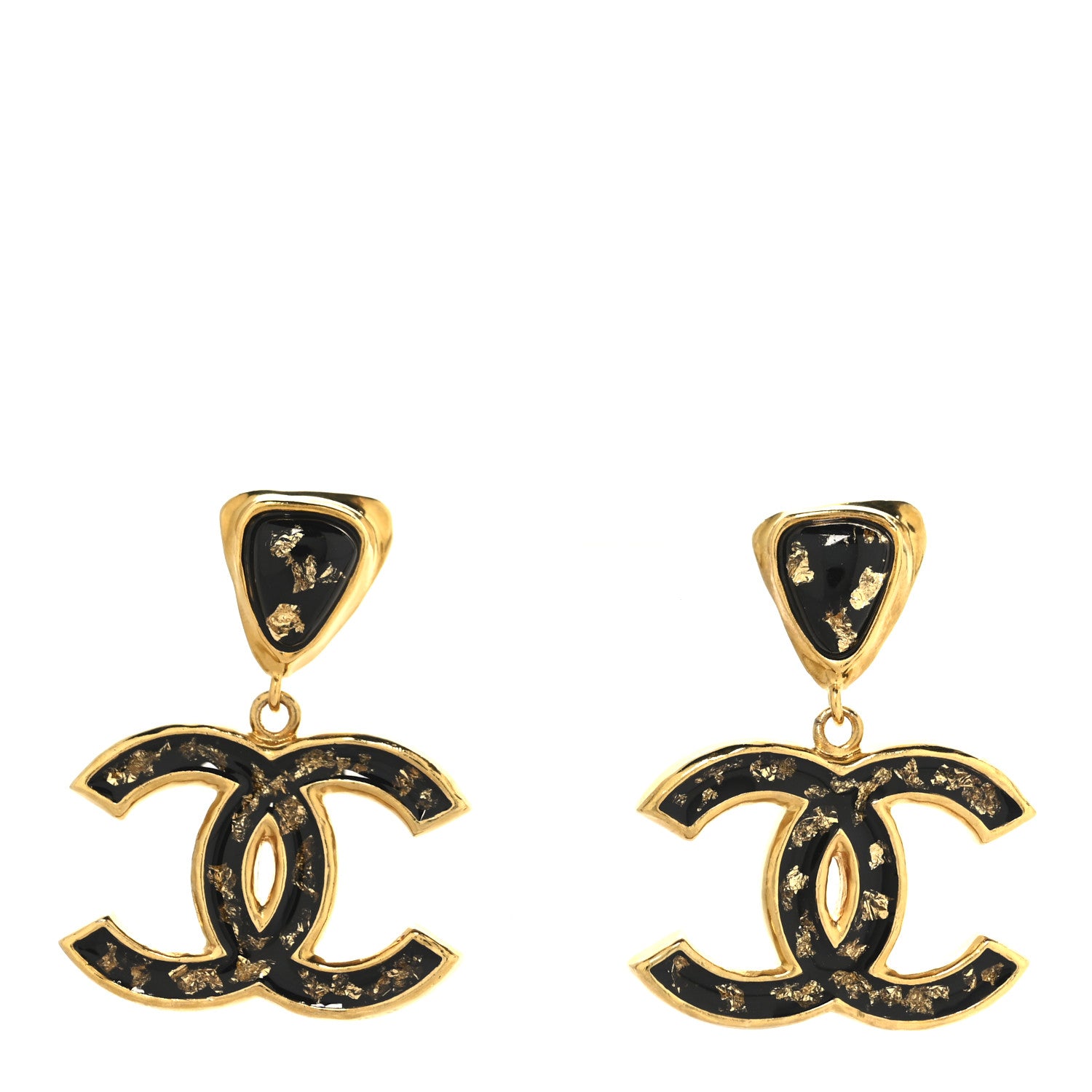 Chanel Resin CC Drop Earrings Gold Black 1 of 4