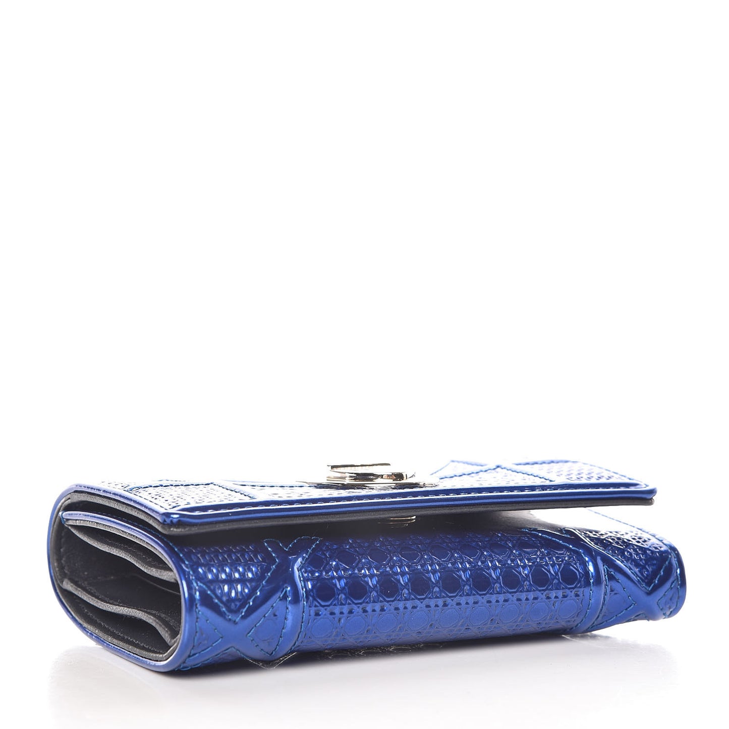 Metallic Patent Micro-Cannage Diorama Elancee Wallet Mirror Blue
