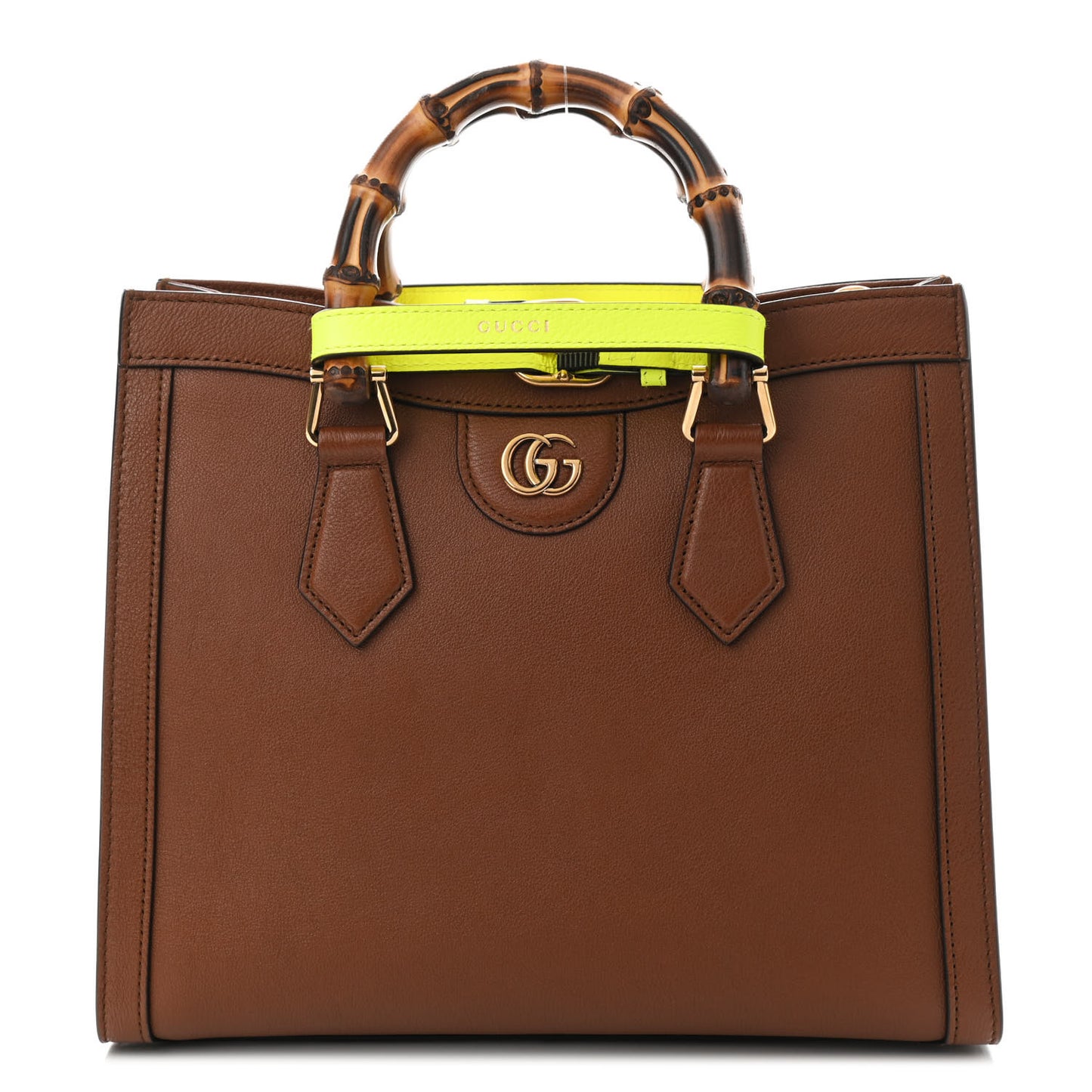 Wonka Grain Calfskin Small Diana Tote Bag Cuir Yellow Fluo