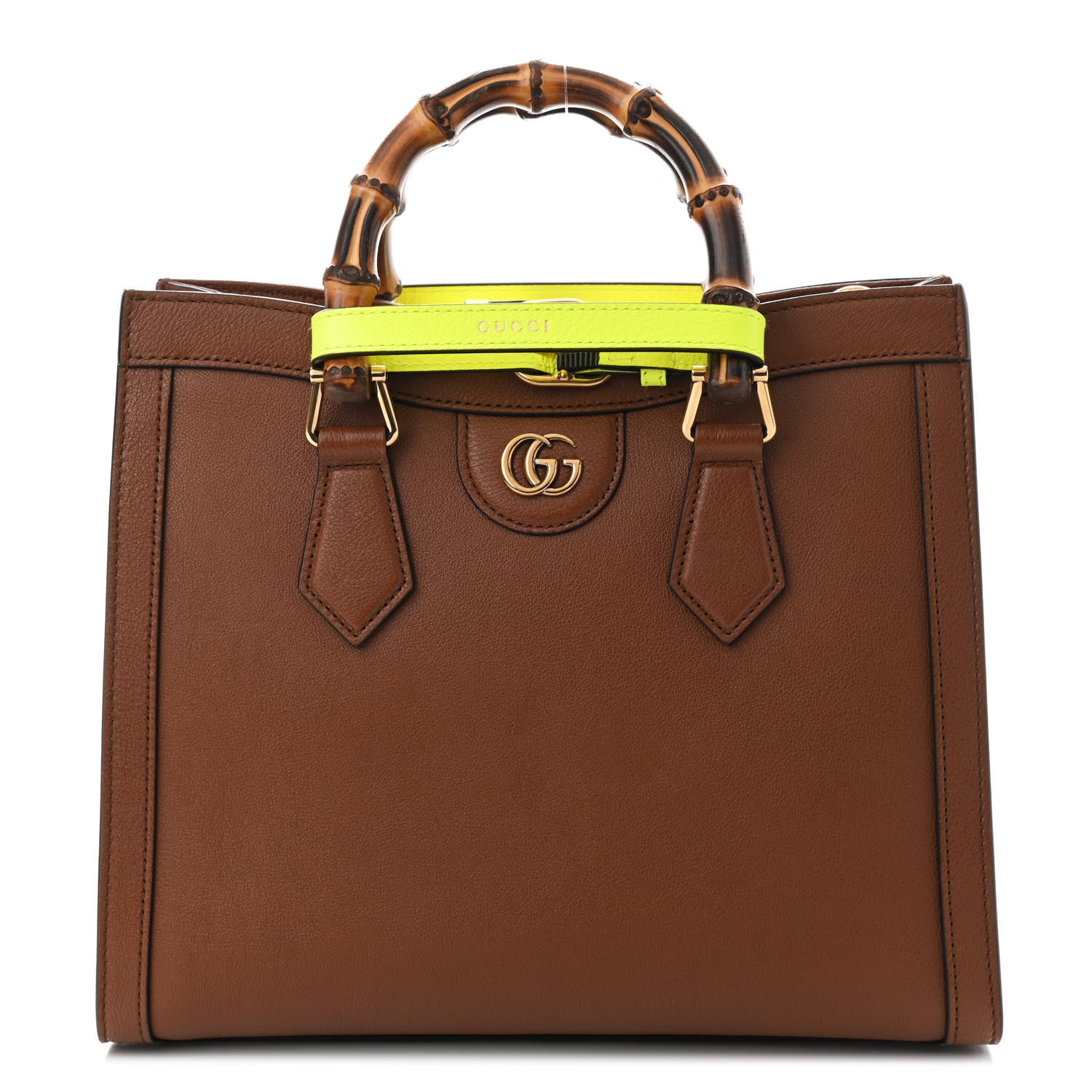 Gucci Wonka Grain Calfskin Small Diana Tote Bag Cuir Yellow Fluo 1 of 8