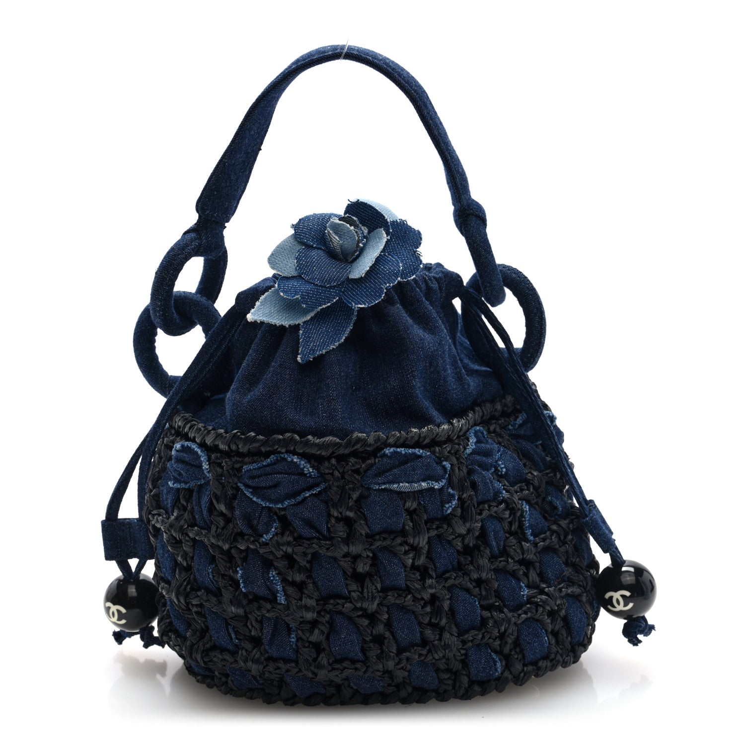 Chanel Denim Raffia Woven Bucket Bag 1 of 10