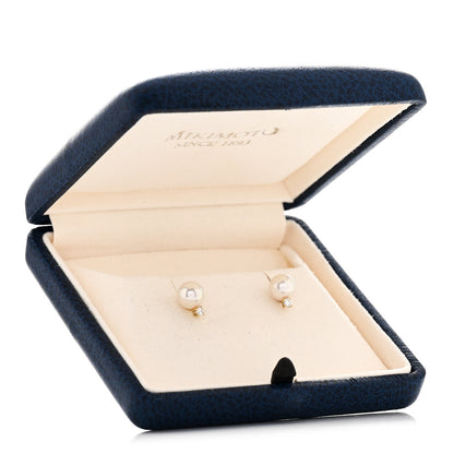 Mikimoto 18K Yellow Gold Diamond Akoya Pearl 7mm Stud Earrings 5 of 5