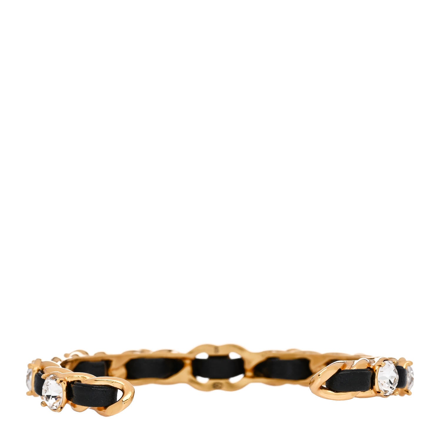 Chanel Lambskin Crystal CC Cuff Bracelet S Black Gold 3 of 5