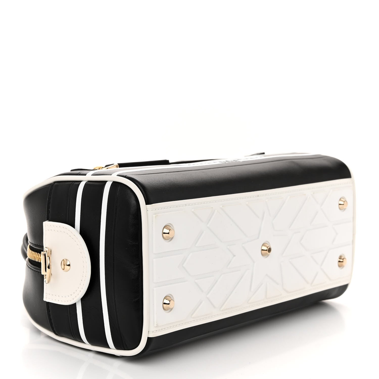 Christian Dior Calfskin Small Dior Vibe Zip Bowling Bag Black White 4 of 12
