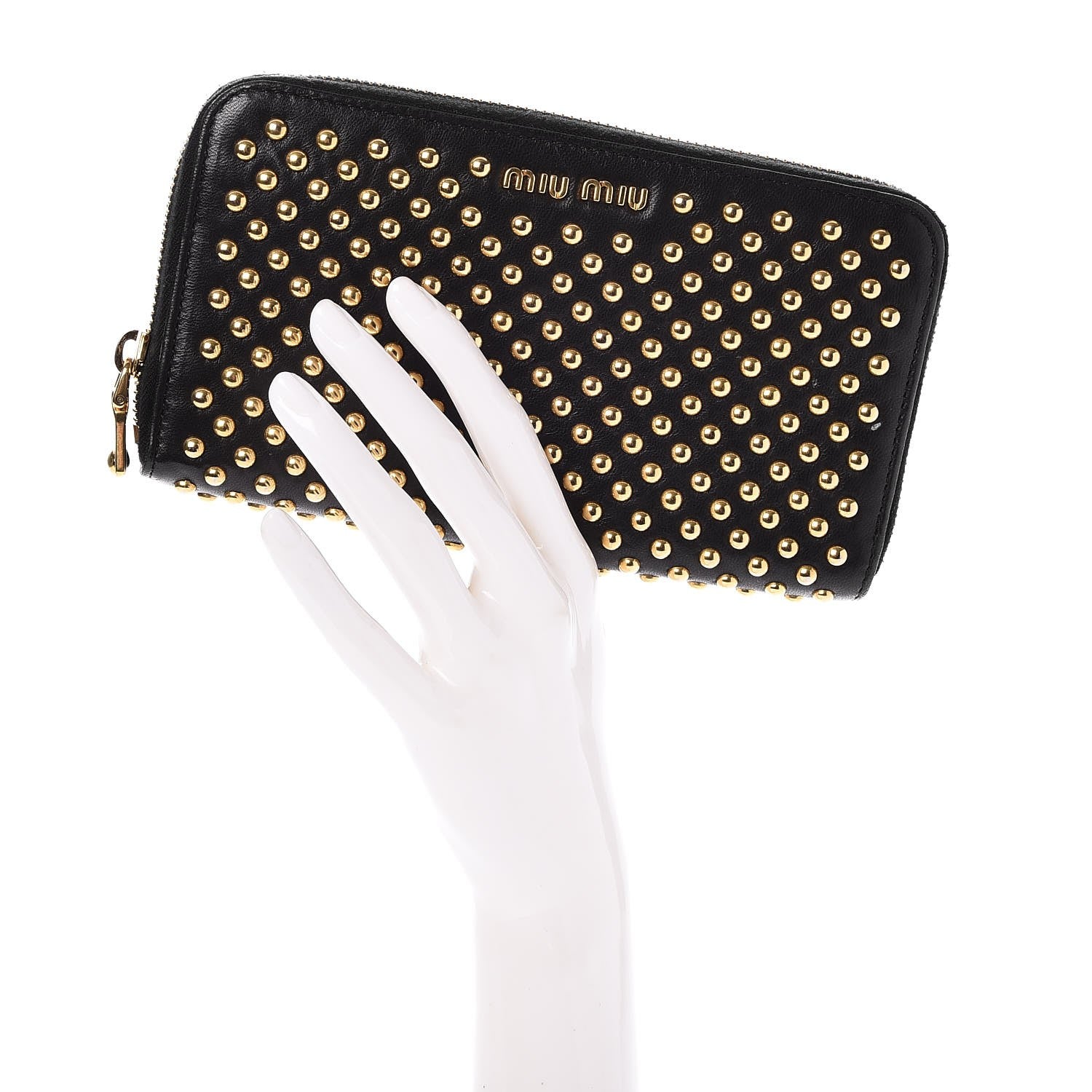 Miu Miu Nappa Metal Studded Zip Around Wallet Nero Black 2 of 6