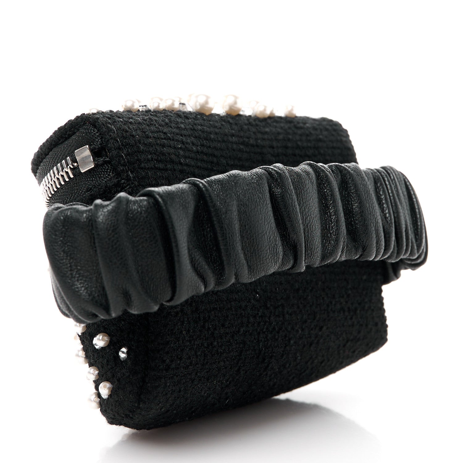 Chanel Tweed Pearl Lambskin Quilted Arm Coin Purse Black 3 of 11