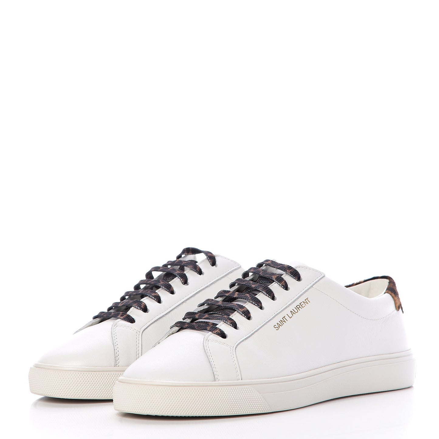 Calfskin Pony Hair Leopard Print Andy Low Top Sneakers 36.5 Optic White