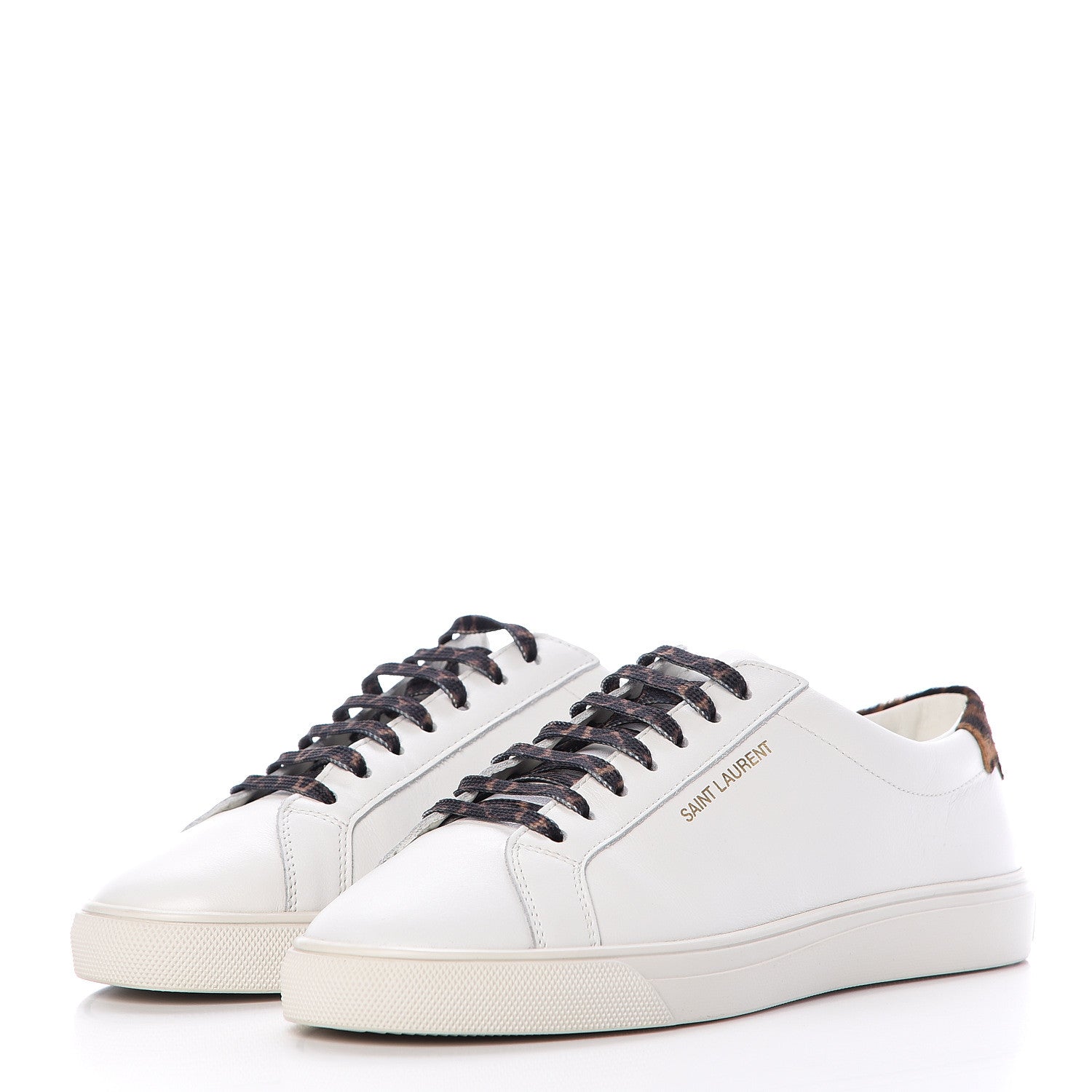Saint Laurent Calfskin Pony Hair Leopard Print Andy Low Top Sneakers 36.5 Optic White 3 of 16