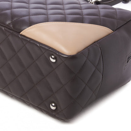 Chanel Calfskin Quilted Cambon Large Bowler Brown Beige 4 of 9