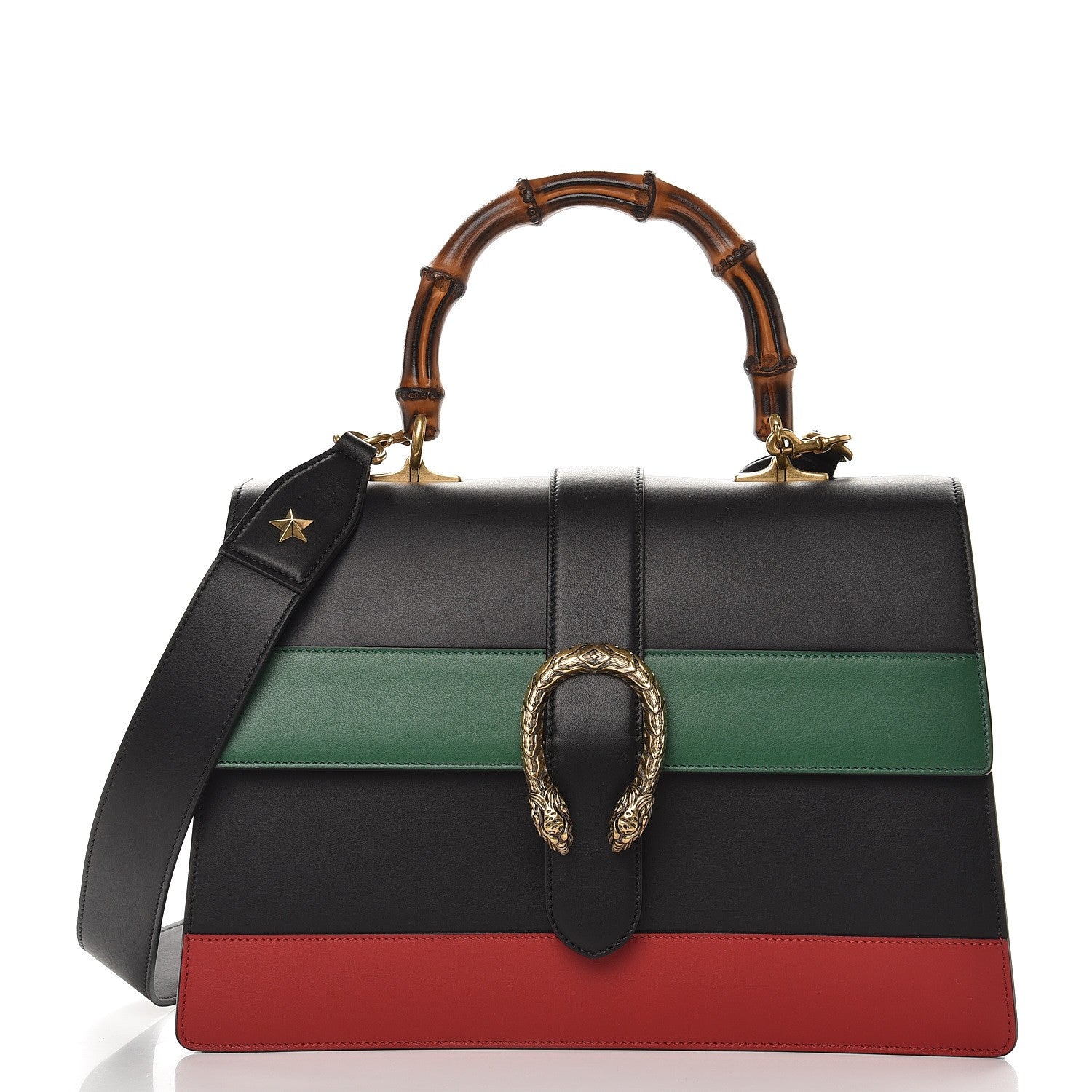 Gucci Calfskin Bamboo Web Large Dionysus Top Handle Bag Black Bright Evergreen Hibiscus Red 5 of 12