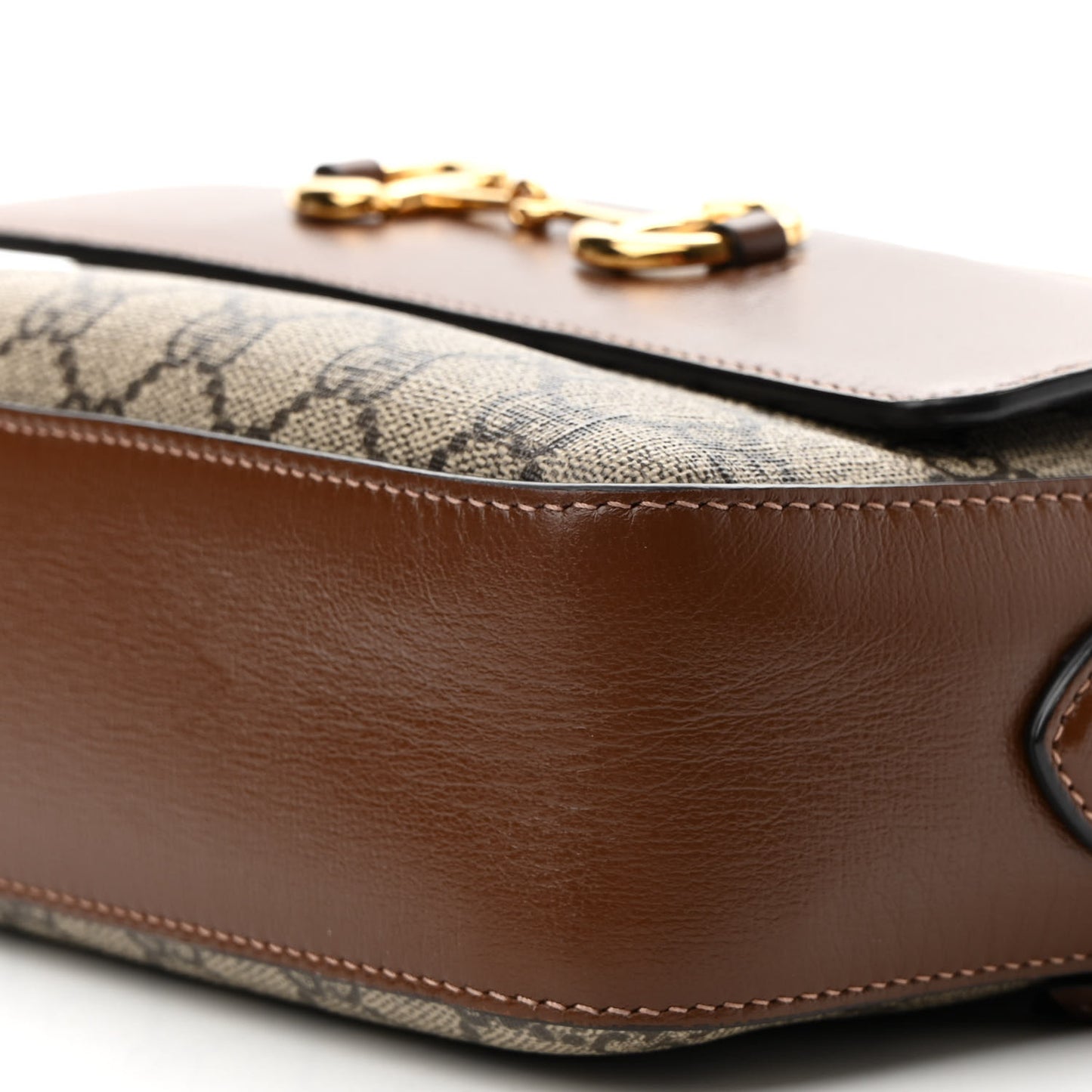 GG Supreme Monogram Small Horsebit 1955 Shoulder Bag Beige Brown Sugar