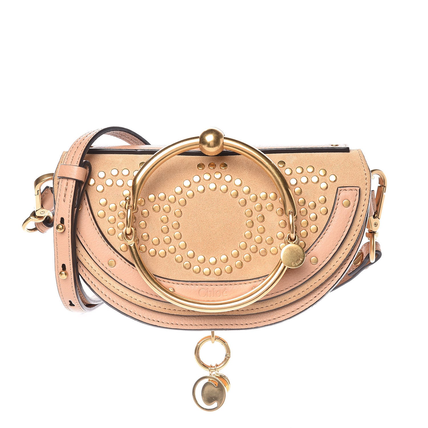 Chloe Suede Calfskin Constellation Studded Small Nile Bracelet Minaudiere Bag Blush Nude 1 of 10