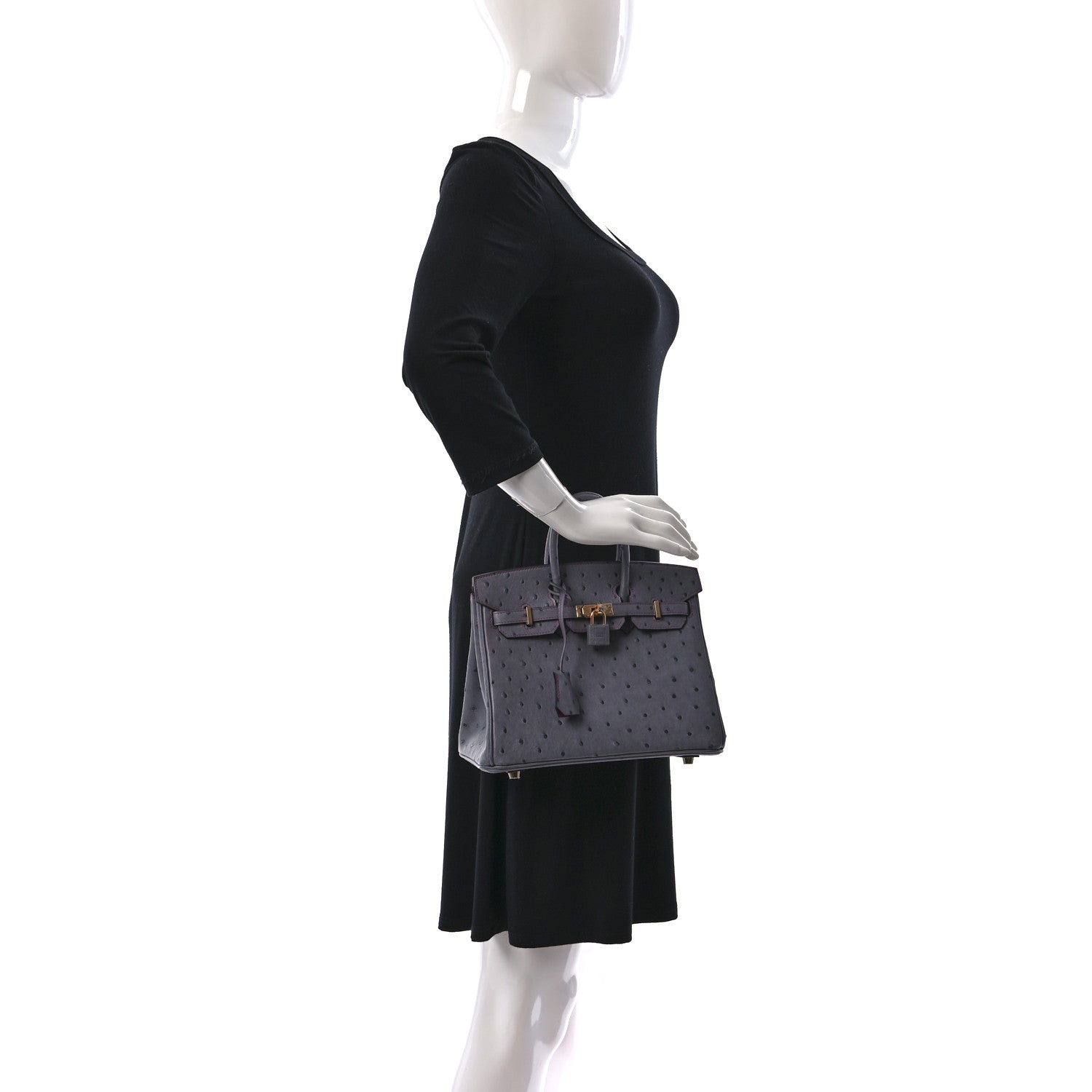 Hermes Ostrich Horseshoe Birkin 25 Gris Agate Rose Shocking 2 of 9