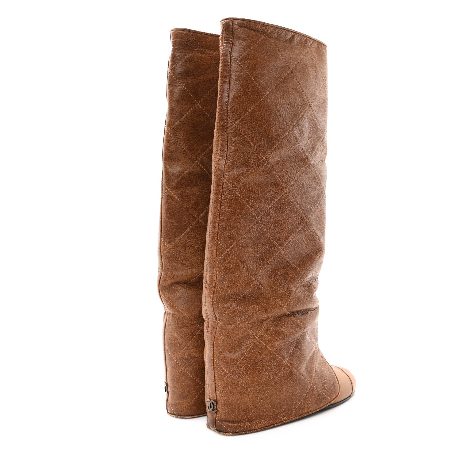 Chanel Calfskin Quilted CC High Boots 37.5 Brown 4 of 9